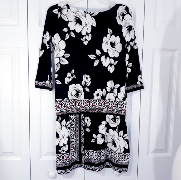 White House Black Market Dress  Black and White Floral 3/4 Sleeves Size Small - Picture 8 of 10